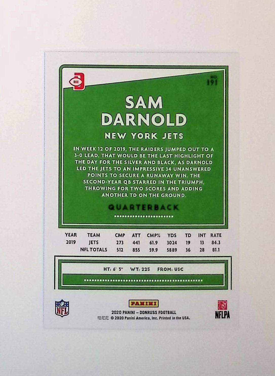 Sam Darnold 2020 Donruss Press Proof Blue #191 (Photo Variation SP) - LoCo Collectables