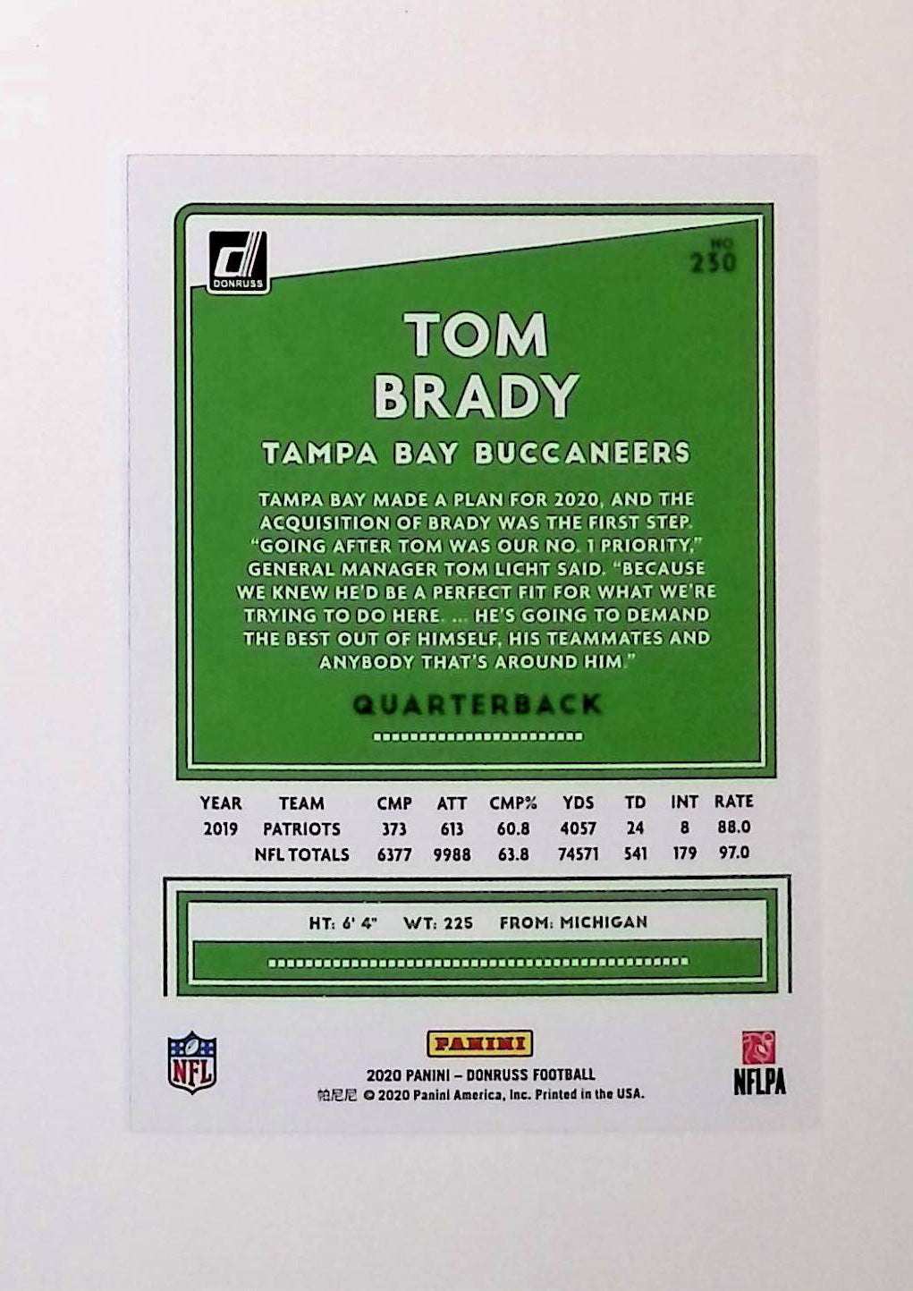 Tom Brady 2020 Donruss #230 - LoCo Collectables