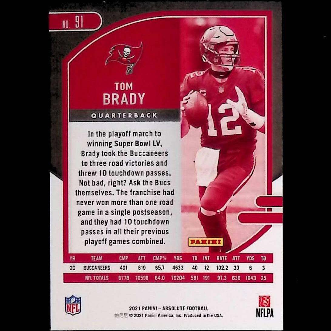 Tom Brady 2021 Panini Absolute Football Red Foil #91 - LoCo Collectables