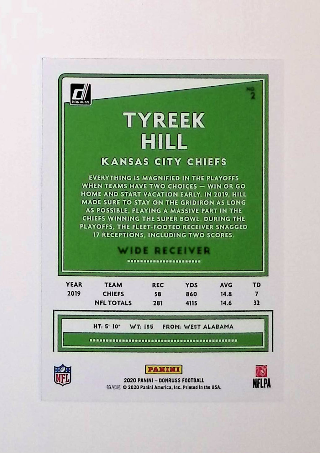 Tyreek Hill 2020 Donruss #2 - LoCo Collectables