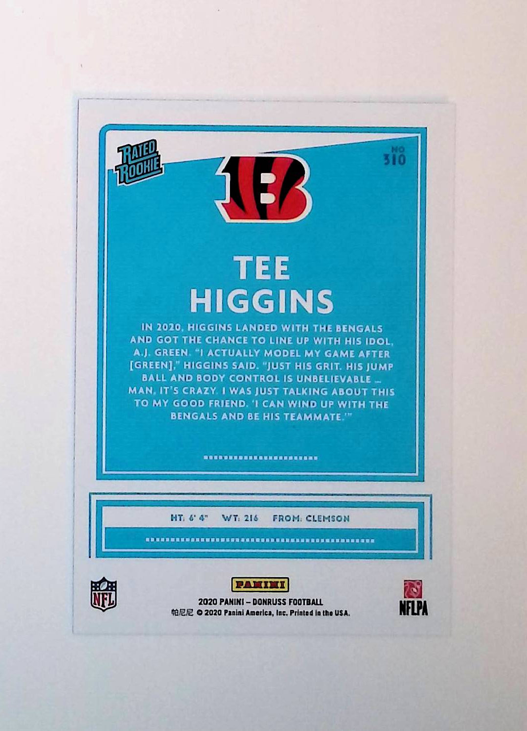 Tee Higgins 2020 Donruss Press Proof Blue Rated Rookie #310 (Rookie Card) - LoCo Collectables