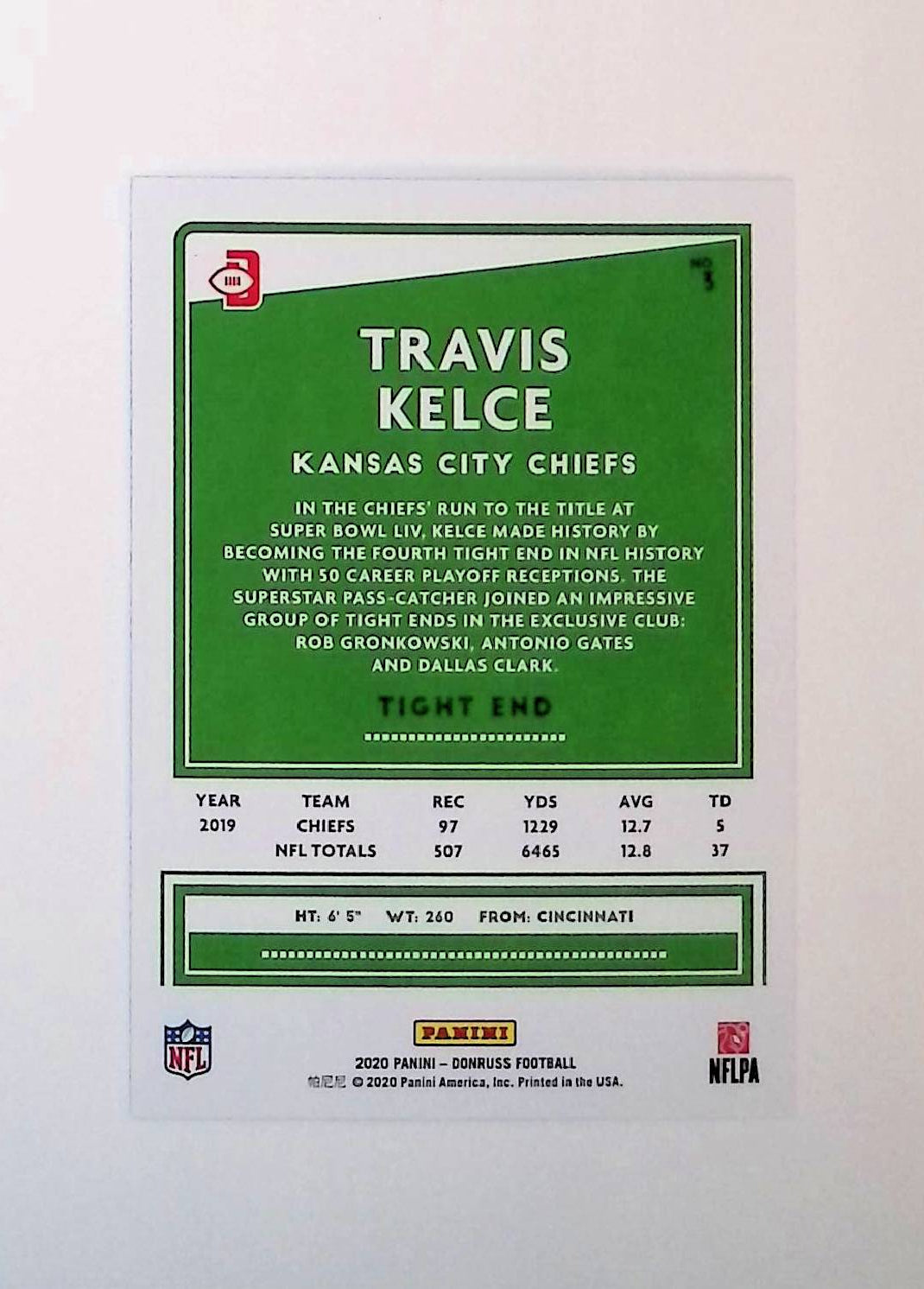 Travis Kelce 2020 Donruss Press Proof #3 (Photo Variation SP) - LoCo Collectables