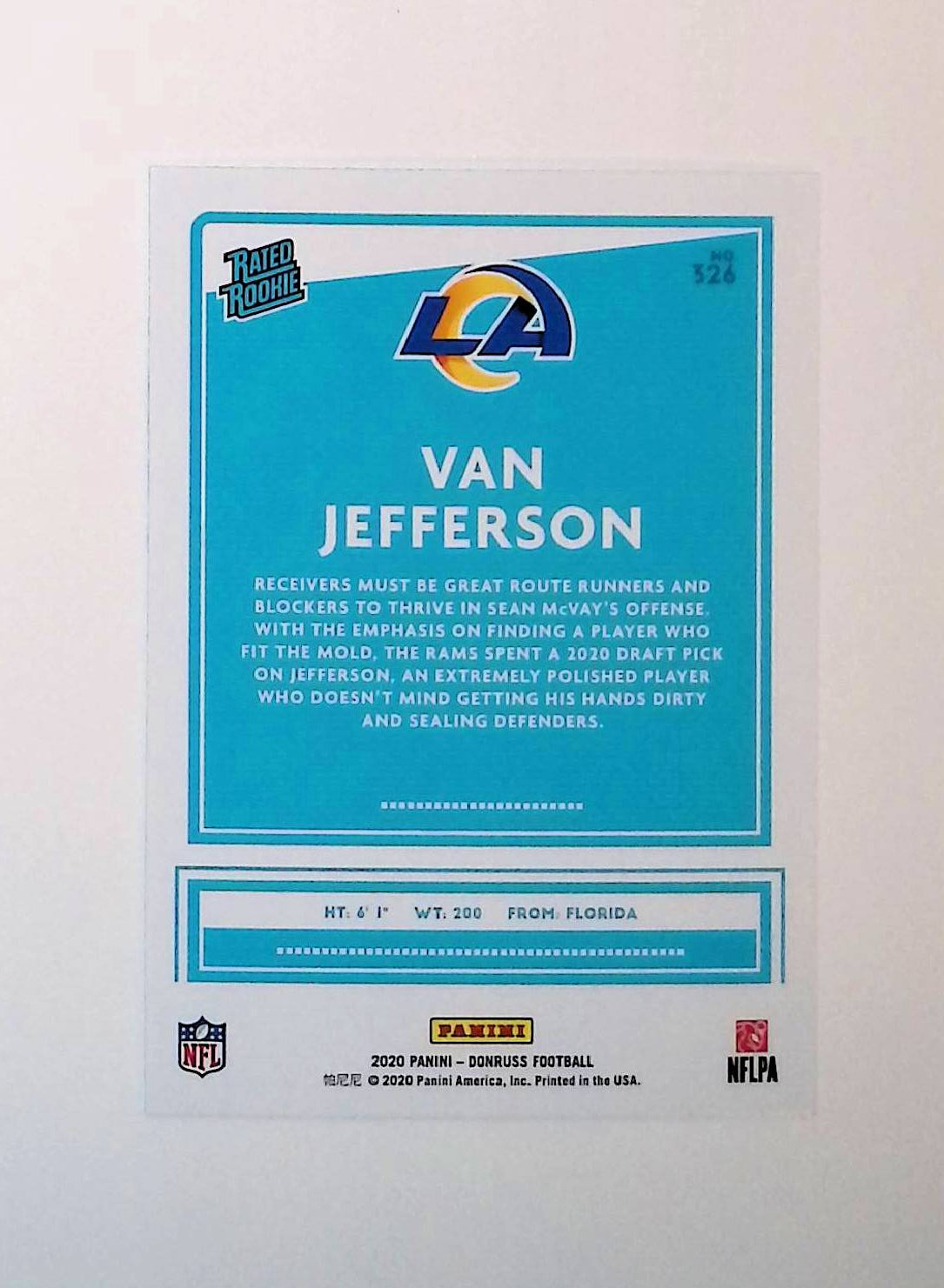 Van Jefferson 2020 Donruss Rated Rookie #326 (Rookie Card) - LoCo Collectables