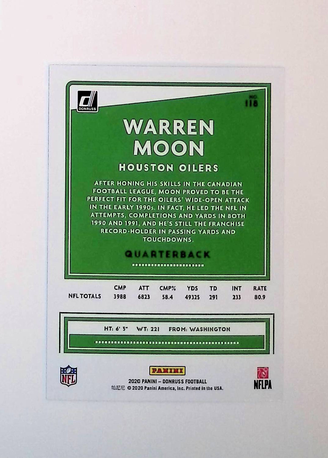 Warren Moon 2020 Donruss Press Proof Blue #118 - LoCo Collectables