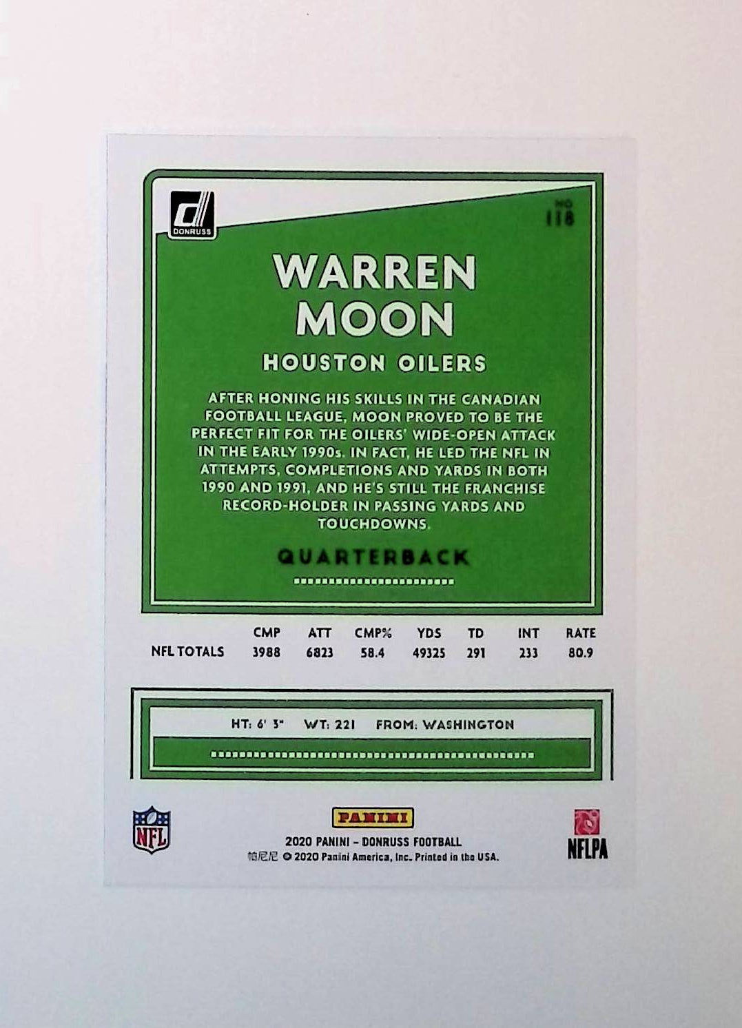 Warren Moon 2020 Donruss #118 - LoCo Collectables