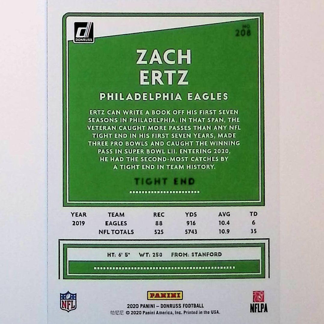 2020 Donruss Press Proof Blue #208 Zach Ertz - LoCo Collectables