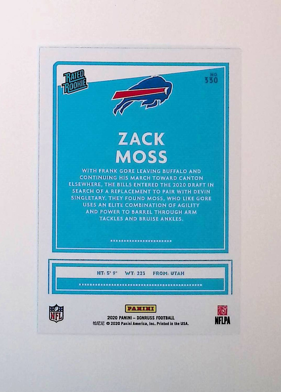 Zack Moss 2020 Donruss Press Proof Blue Rated Rookie #330 (Rookie Card) - LoCo Collectables