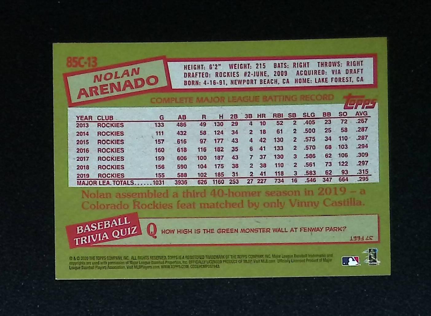 2020 Topps 1985 Topps Silver Pack Chrome #85C-13 Nolan Arenado - LoCo Collectables